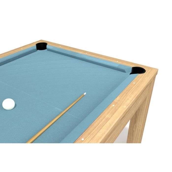 Table à manger convertible en Billard 6FT - Meyer - Hêtre - Tapis Bleu Ciel