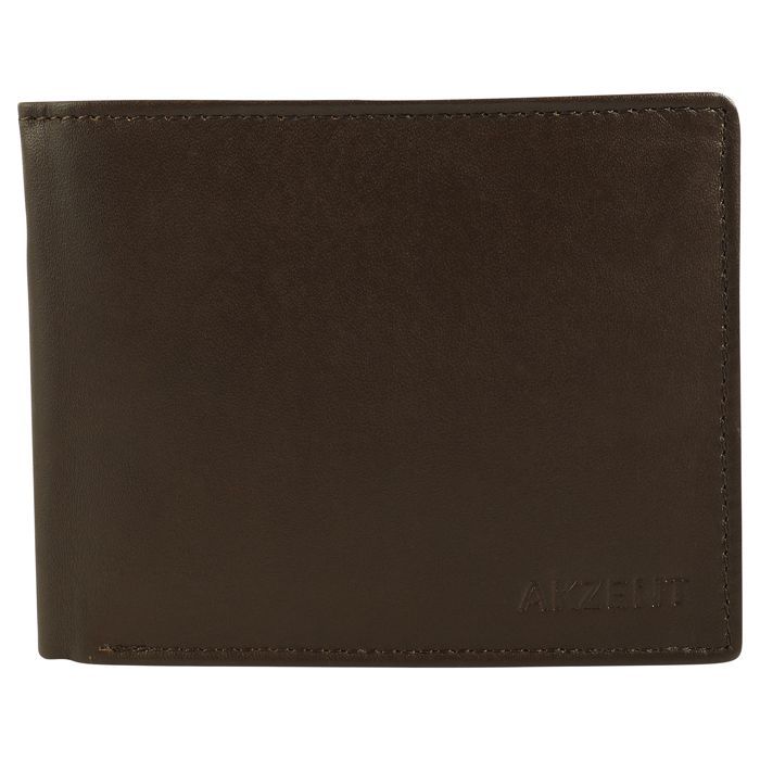 Cartera para hombre - Akzent - Piel auténtica marrón - Formato horizontal compacto - 10 ranuras para tarjetas