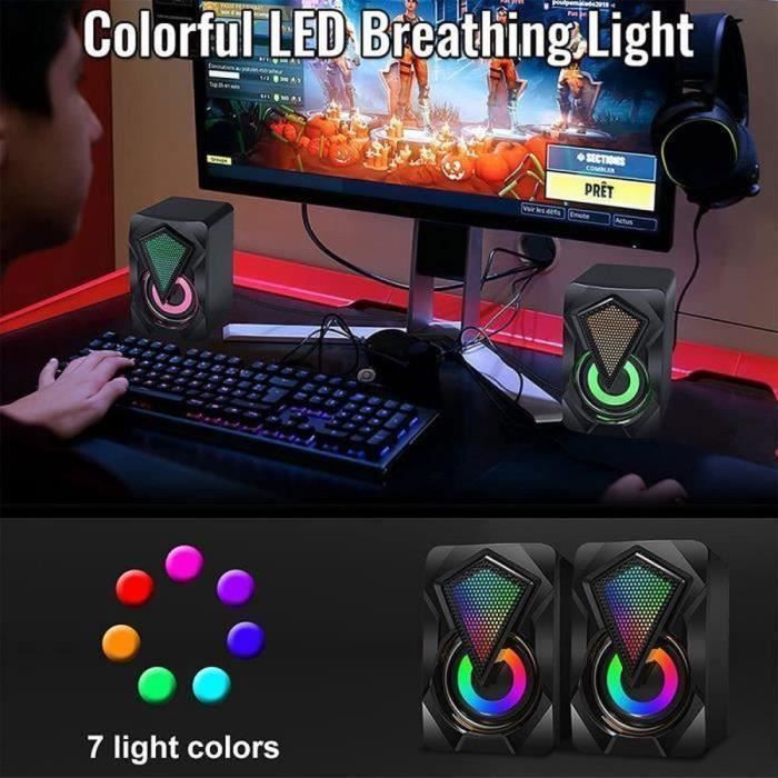 Enceinte PC Gamer, Haut-Parleurs pour Ordinateurs 3W USB 2.0  Noir RGB