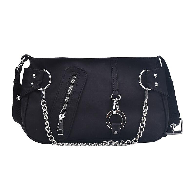 Sac bandoulière à chaîne et anneau style punk pour femme, nouveauté 2020. Sacoche sous-axillaire tendance rock, sac à main décontracté avec fermeture éclair, style motard.