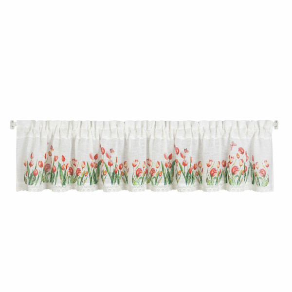 Firana zazdrostka STELLA 30x150 Biała tulipany do kuchni