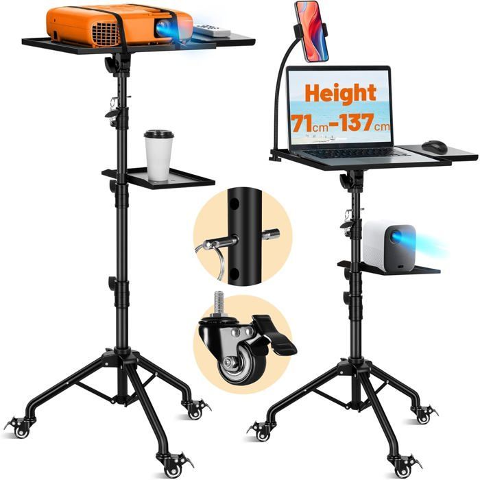 Supporto per proiettore su treppiede - ZGEER - Regolabile da 71 a 137 cm - Rotazione a 180° - Portata massima 14 kg - Ruote con freno