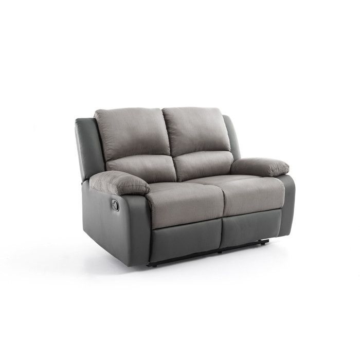 Sofá reclinable de 2 plazas LEO en microfibra y piel sintética - Gris - 143 x 93 x 96 cm - LOUNGITUDE