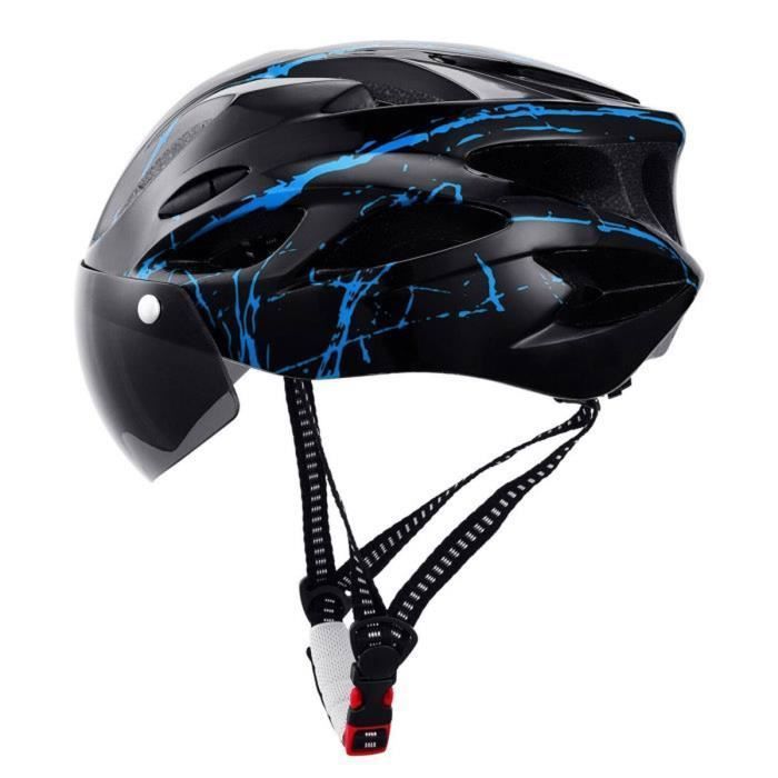 Adult Bike Helmet for Men and Women with Visor, Helmet for Mountain Bikes, Electric Scooters, Head Circumference 52-62CM, Black and Blue