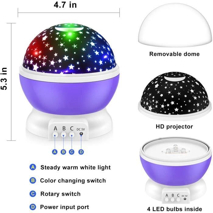 Lámpara de noche infantil con forma de estrella - Lámpara de proyección giratoria de 360° - KT04 - Azul - Infantil