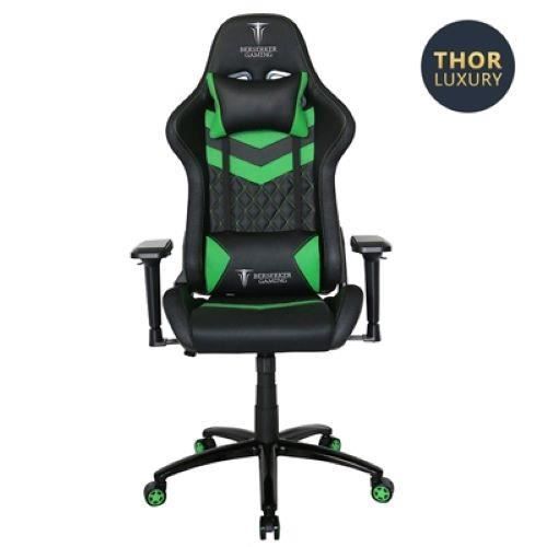 Siège Gaming - BERSERKER GAMING - THOR LUXURY BLACK GREEN - Simili cuir - Accoudoirs 4D - Inclinaison 90° à 180°