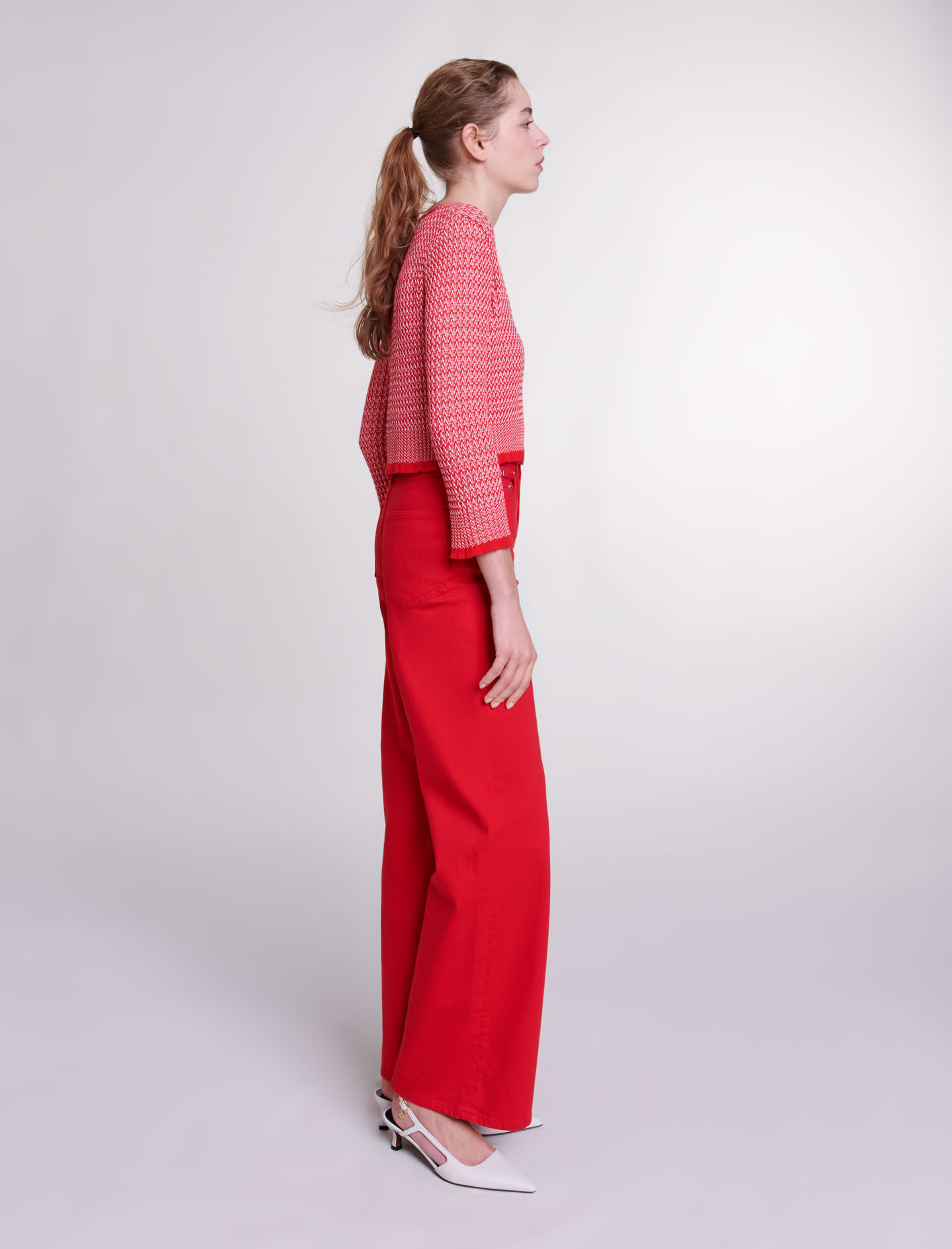Set tricotat dublu cu model herringbone - Roșu