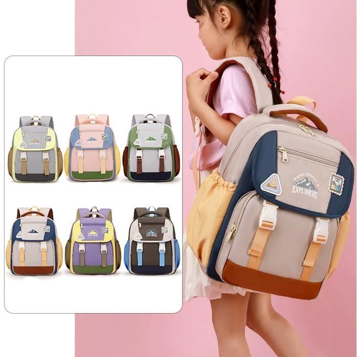 Mochila infantil de nailon para jardín de infancia - 28x12x34cm - Mochila escolar ligera para niños y niñas - Marrón