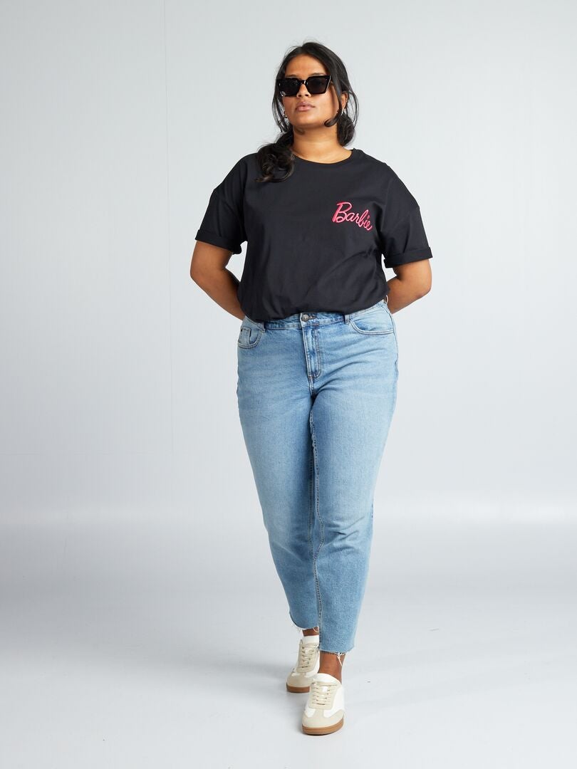 'Barbie' T-shirt met ronde hals - Zwart