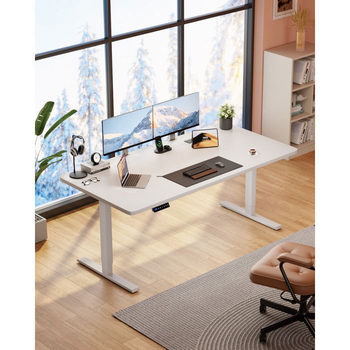 Mesa elétrica HLONONE com altura ajustável, 160 x 80 cm, branca.
