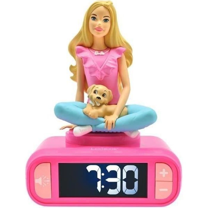 Reloj despertador digital con luz nocturna, Barbie 3D y efectos de sonido.