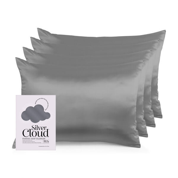 Pacote com 4 fronhas de cetim cinza-carvão Silver Cloud