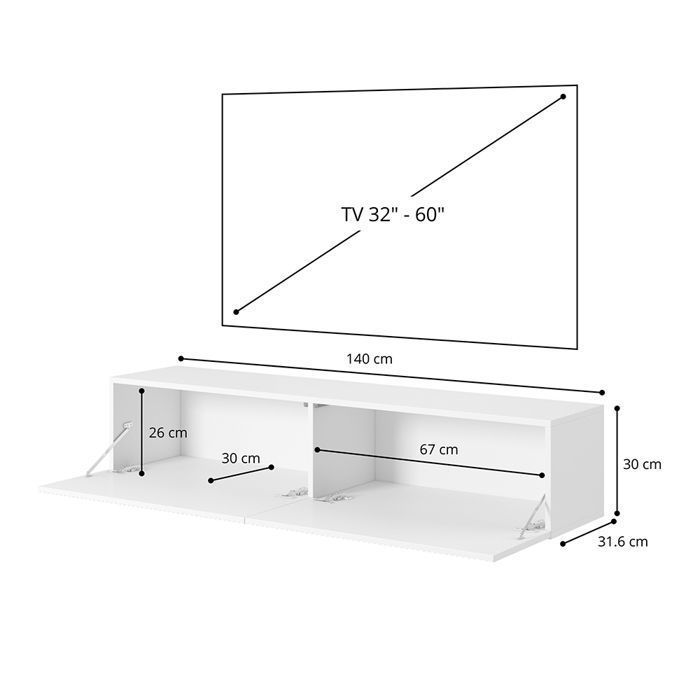 TV-Ständer - SELSEY - VELDIO - 140 cm - beige/grau - gefräste Front