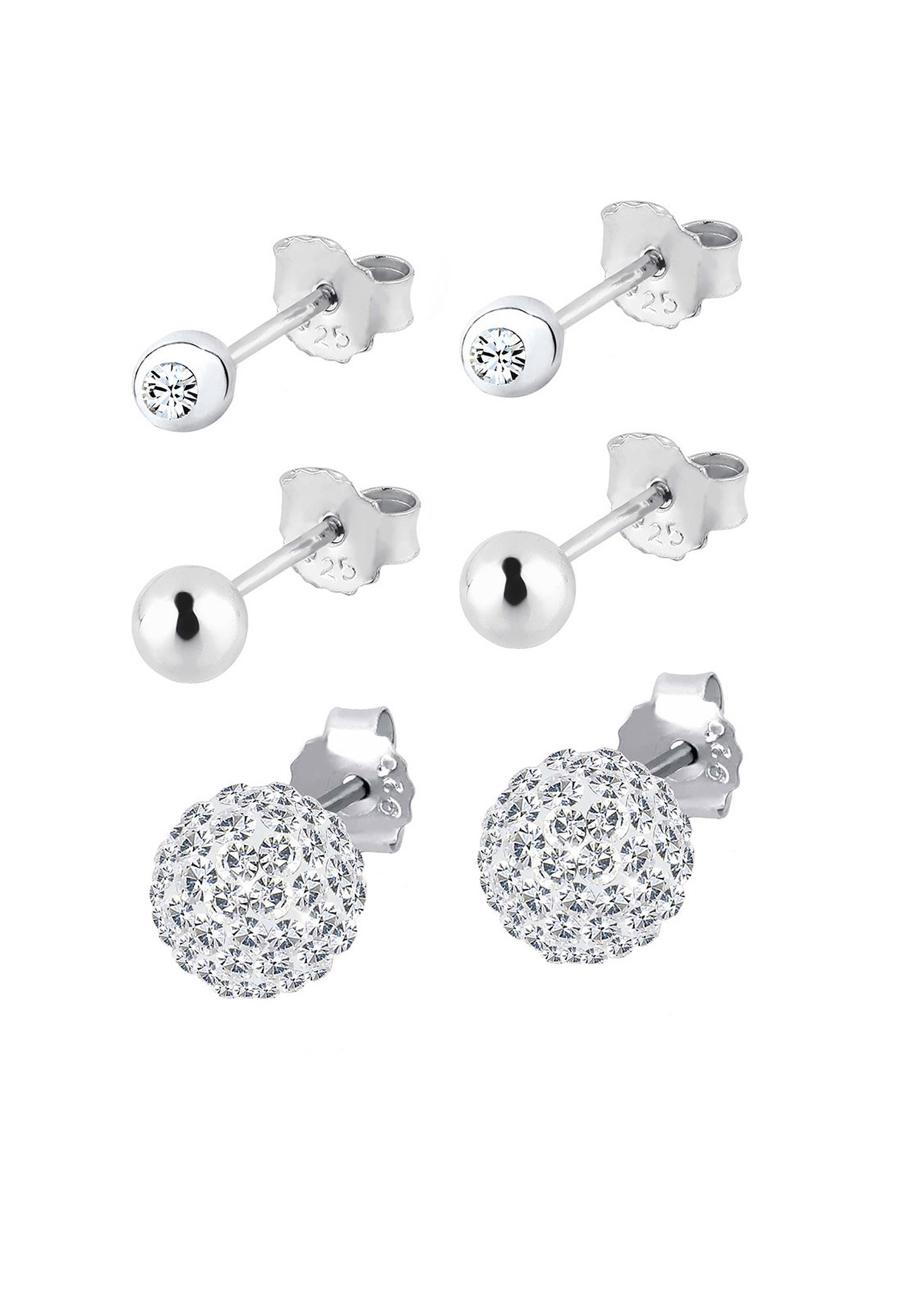 Elli Femmes Set clous d'oreilles étincelants avec cristaux en argent sterling 925