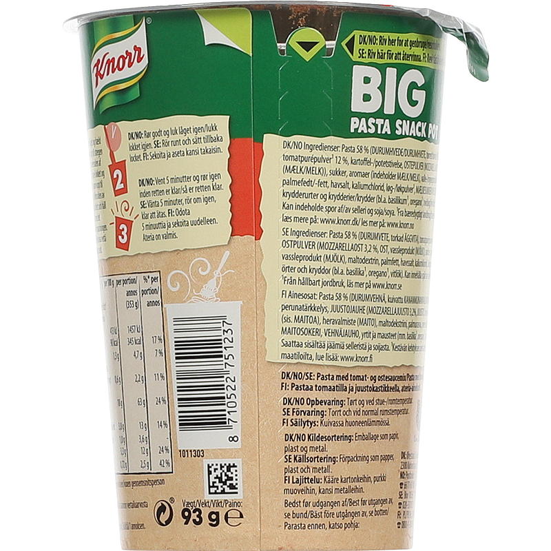 Knorr Tomat och mozzarella stor snacksbehållare 93 g Knorr