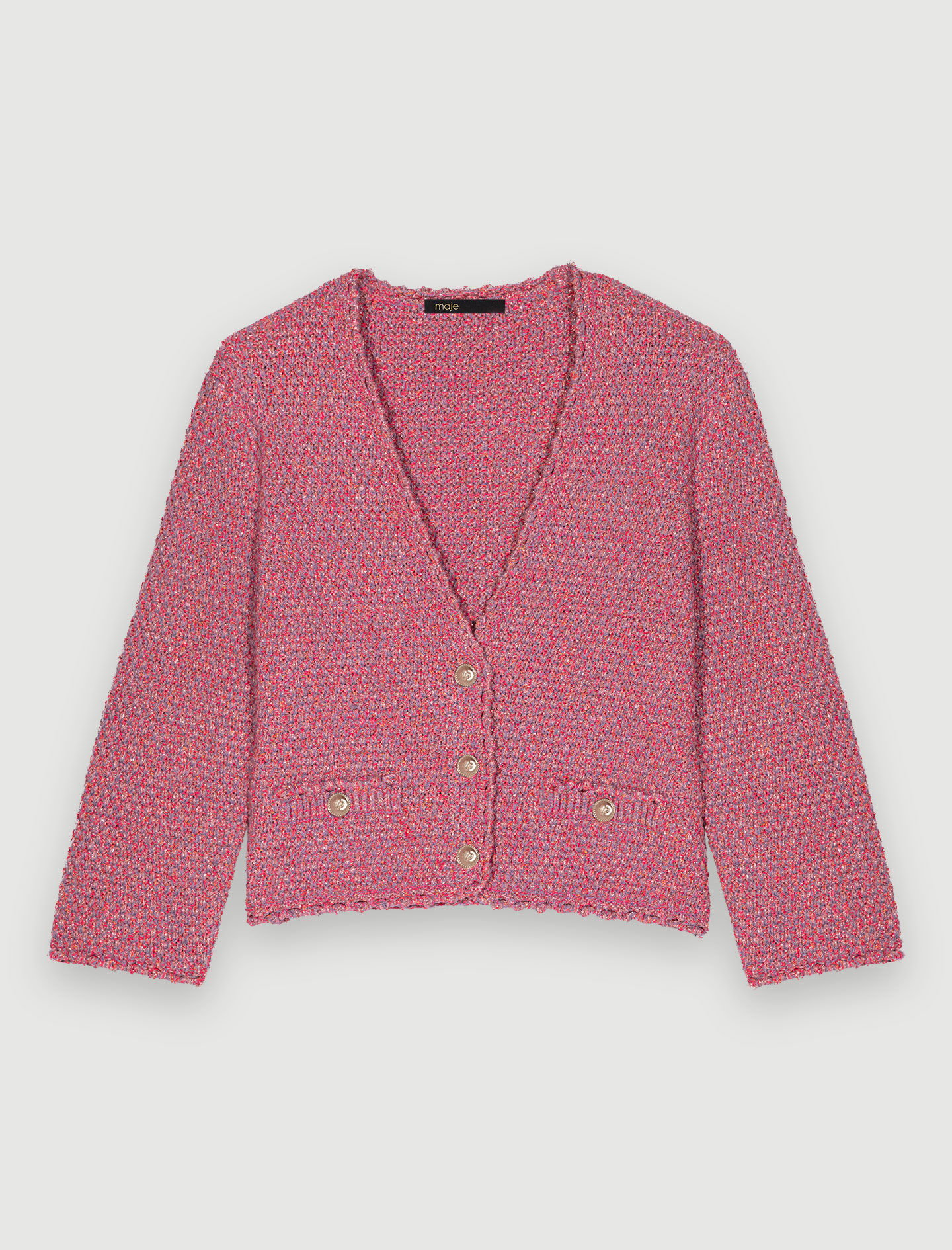 Gebreid vest met tweed-effect - Roze