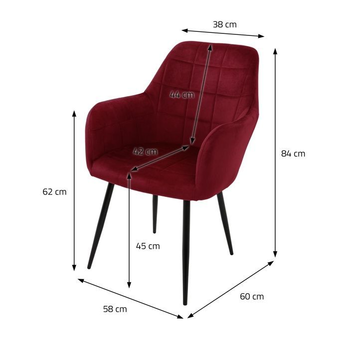 ECD Germany Lot de 2 Chaises de Salle à Manger - Assise Siège Rembourrée en Velours - Structure en Métal - Fauteuil avec Accoudoirs