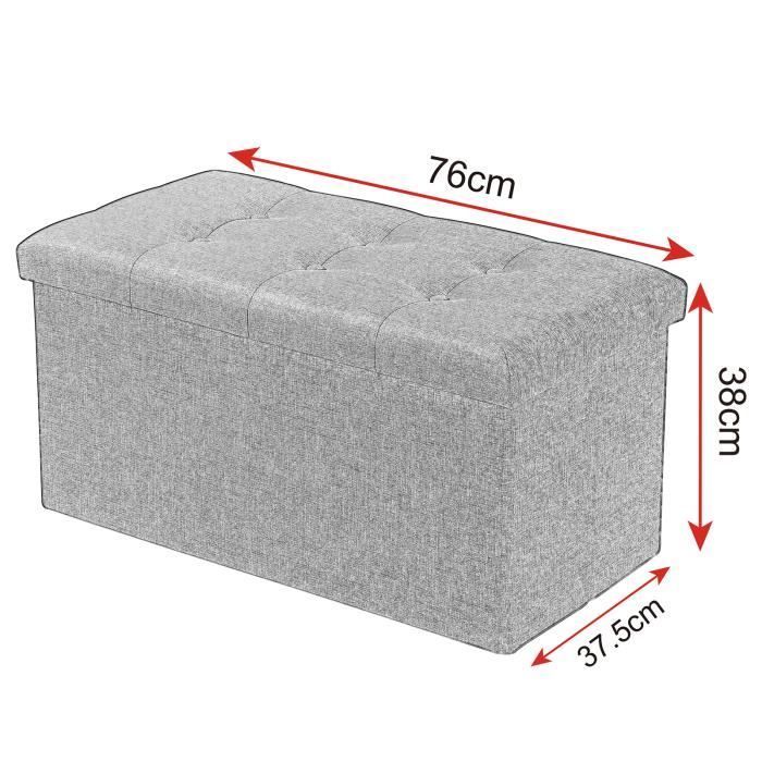 Banco/taburete plegable de lino WOLTU con tapa extraíble, caja de almacenamiento multifuncional, 76x37,5x38 cm, gris oscuro.