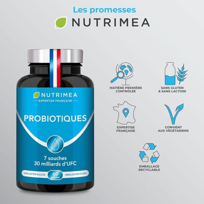 Probiotiques 30 milliards d’UFC/jour - 7 Souches Bio-actives - Vitamine D - 30 gélules