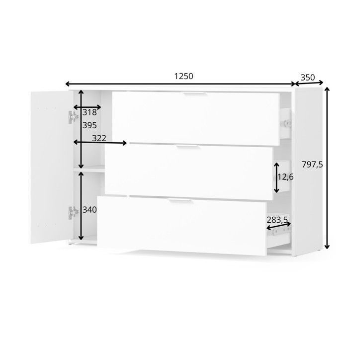Chambre complète FLORENCE – Lit 160x200 + sommier + tiroirs + armoire + commode – Blanc et chêne