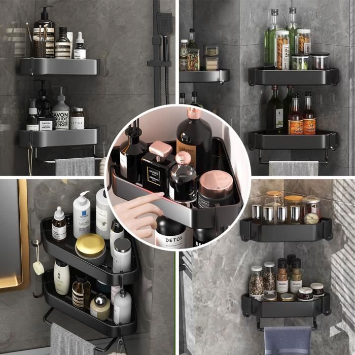 Estante para ducha, no requiere perforación, con 6 ganchos y 1 toallero, juego de 3, estante de pared para baño