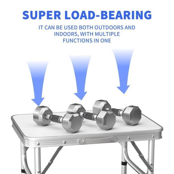 Lightweight and adjustable 60cm aluminum folding camping table. Small folding table for indoor and outdoor use.