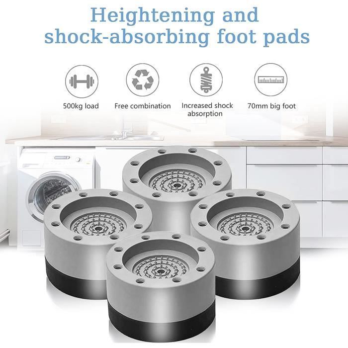 Patins Anti Vibration - HautStore - 4 Pièces - Caoutchouc - Pour Machine à Laver et Sèche-Linge - Gris 3.5cm
