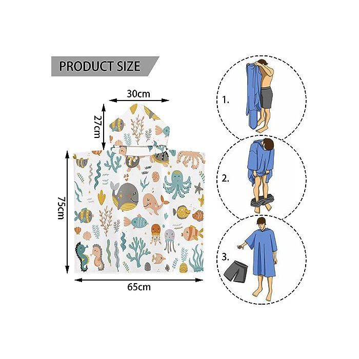 Poncho de baño infantil, toalla de playa de microfibra, capa de poncho de baño con capucha, para niños y niñas de 4 a 7 años (Ba