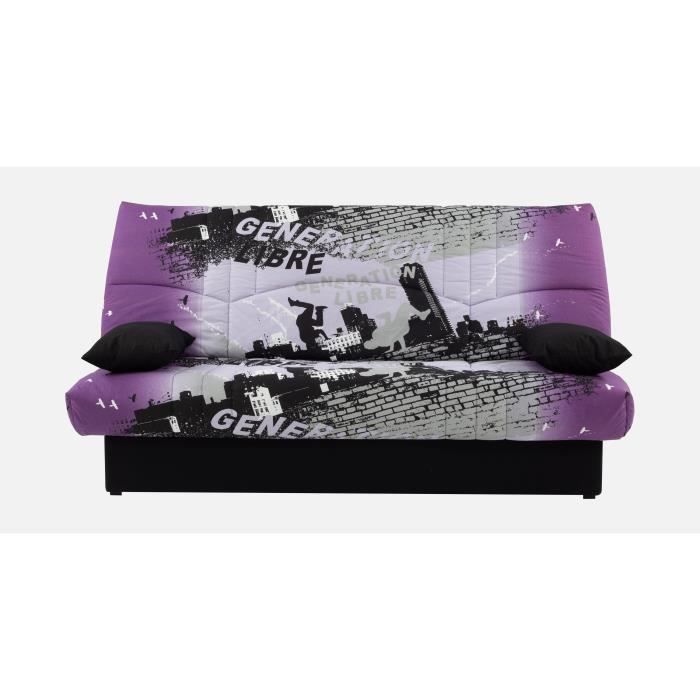 Sofá cama clic-clac de 3 plazas - Tela con estampado Street City - 190 x 92 cm - DREAM - Estilo contemporáneo