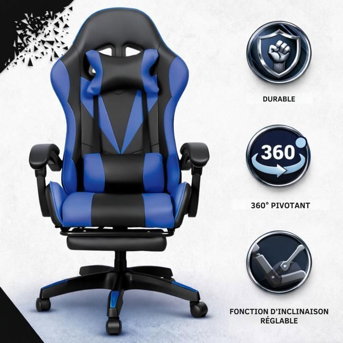 Bayt Ergonomic Gaming Chair - Retractable Footrest - Adjustable Armrests - Reclining Backrest - Black & Dark Blue