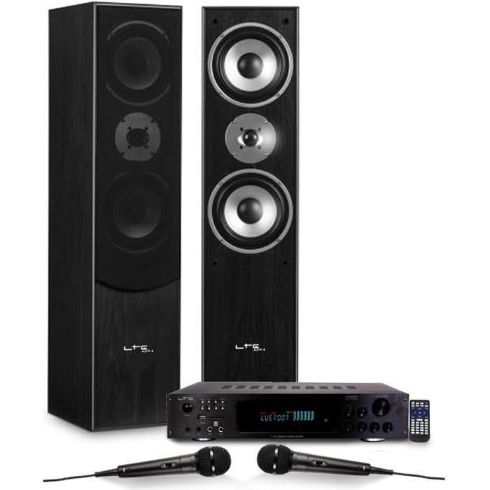 Hi-Fi/Home Cinema/Karaoke Pakket - 700W Vloerstaande Luidsprekers - L766-BK + 2 x 50W ATM6000BT Versterker + 2 Microfoons