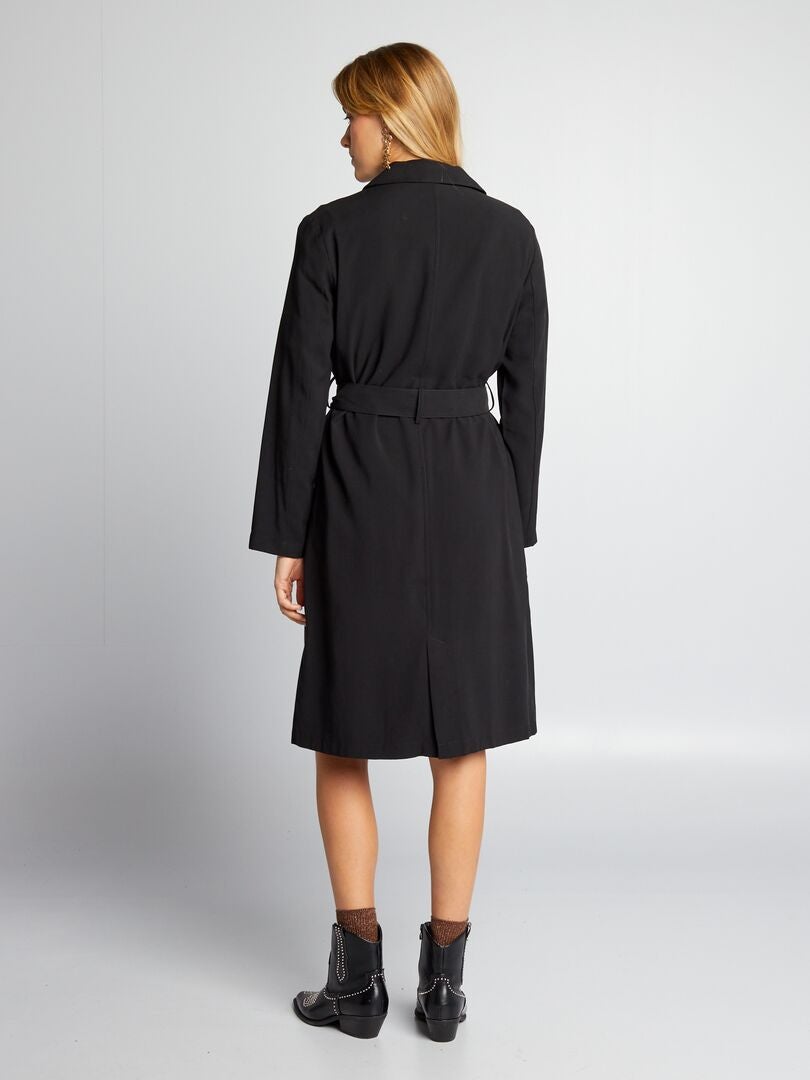 Trench coat macio com cinto - preto
