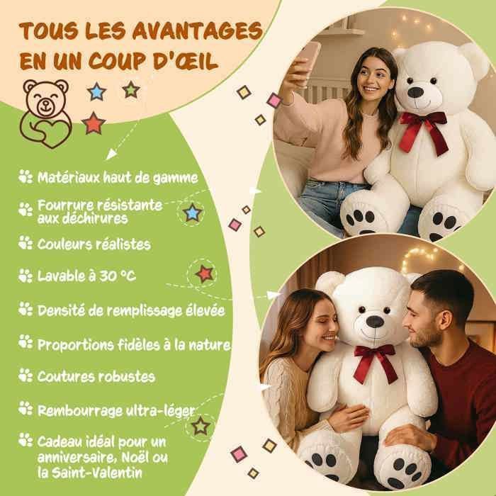MONZANA® Super Soft Teddy Bear with Bow Tie - Giant 100cm White Teddy Bear - Large Plush Toy - Cute Cuddly Toy