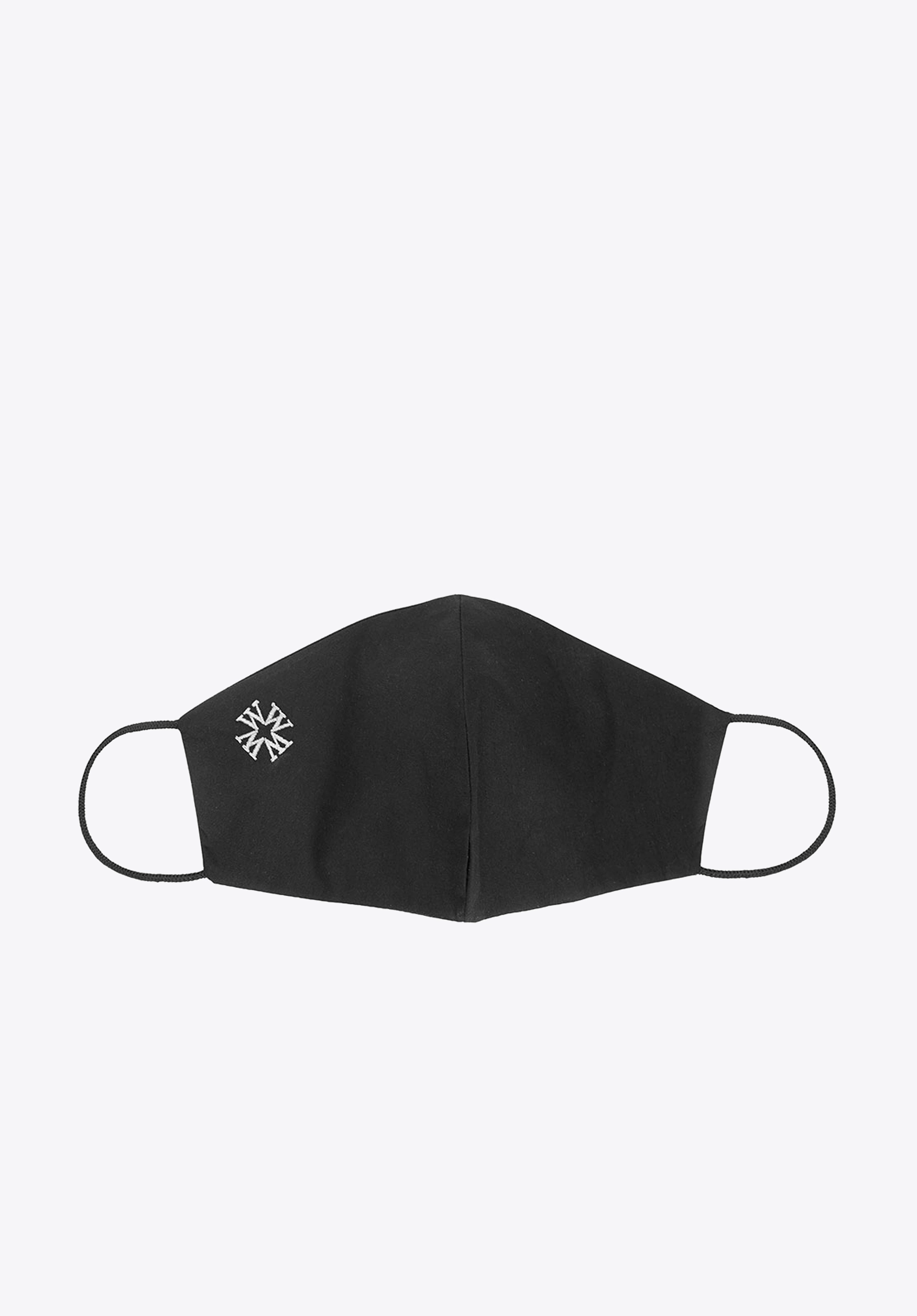Maseczka bawełniana profilowana z białym monogramem czarna
