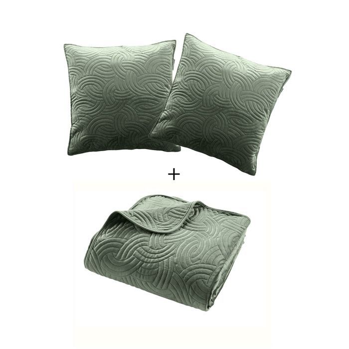 Copriletto trapuntato SOLANGE 240x260 cm + 2 copripiumini 60x60 cm – Velluto effetto pelle di pesca color cedro