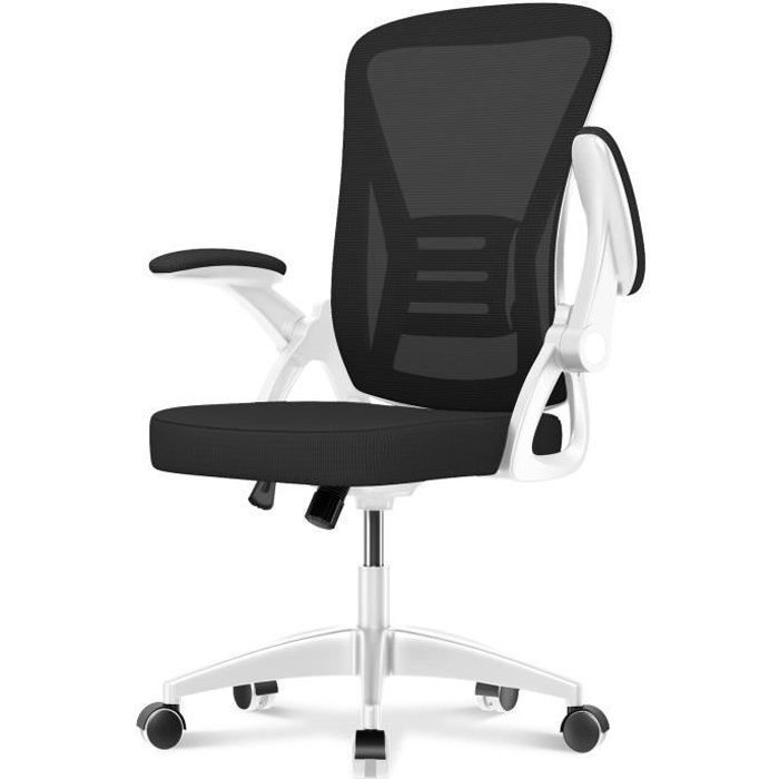 Bureaustoel - Rattantree Ergonomische Stoel - met 90° inklapbare armleuningen - Lendensteun - In hoogte verstelbaar - Wit