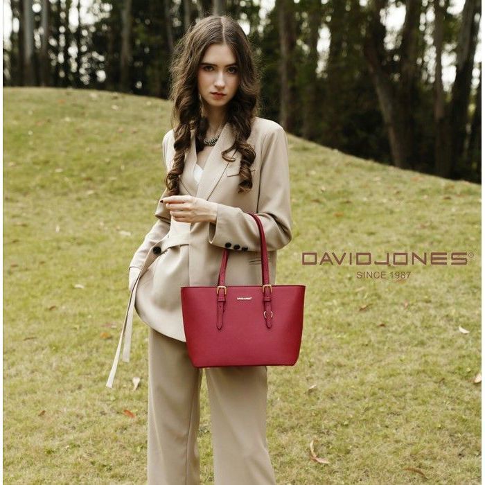 David Jones - Bolsa de compras feminina - Bolsa de ombro em couro sintético com alça longa - Tamanho médio - Vermelha