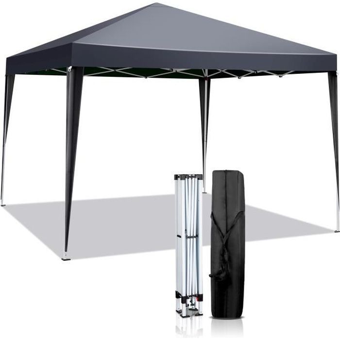 Tonnelle 3 x 3 m Pop-Up Tonnelle Pliante imperméable, pour Festivals, plages, terrasse ,Gris