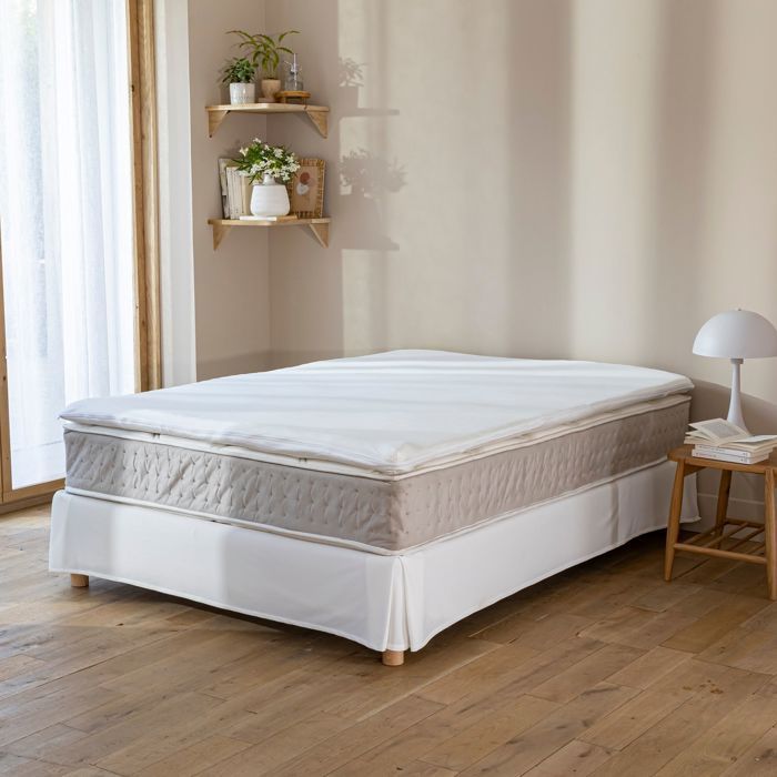 White jersey mattress topper cover, 100% stretch cotton, 180x200 cm - White - Terre de Nuit