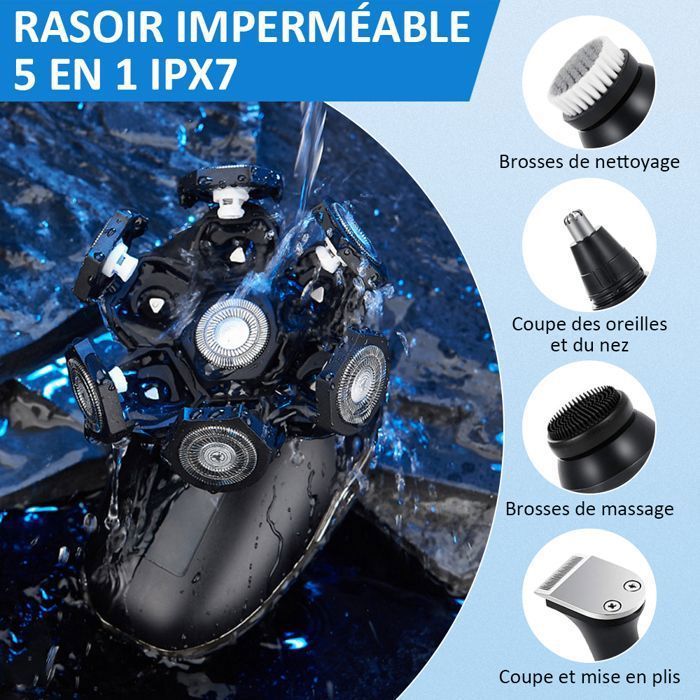 Afeitadora eléctrica para hombre - Afeitadora inalámbrica 5 en 1 para cabezas calvas con pantalla LED - IPX7 100% resistente al agua, uso en seco y húmedo