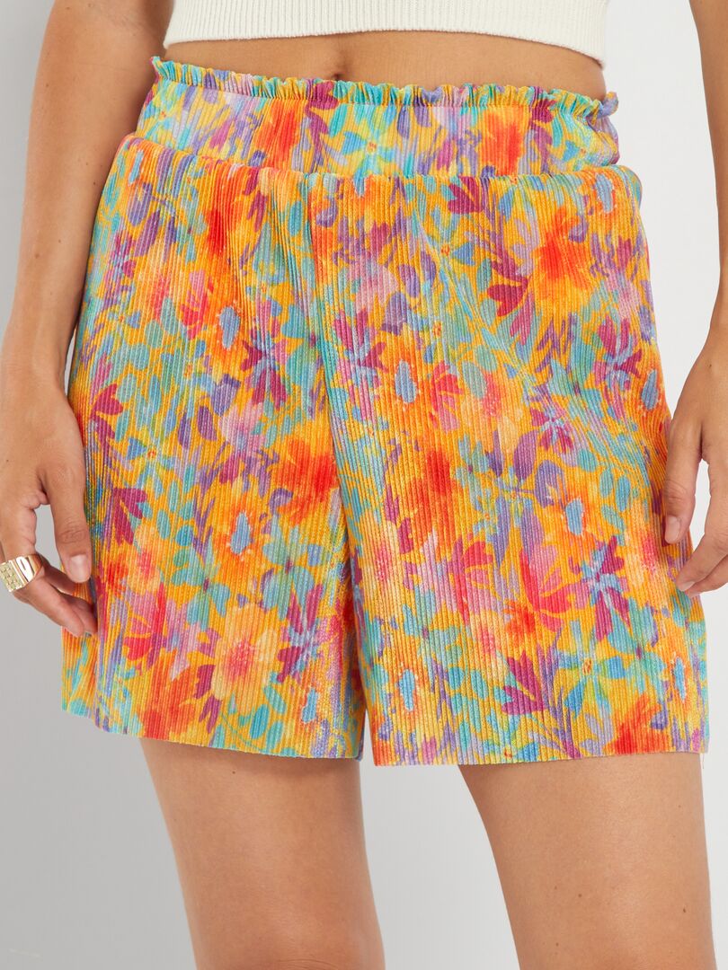 Shorts plissados macios e multicoloridos - LARANJA
