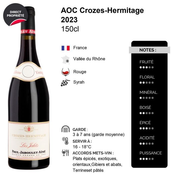 Paul Jaboulet Ainé Crozes-Hermitage Les Jalets Magnum 2023 - Vinho Tinto do Vale do Ródano (3x150cl)