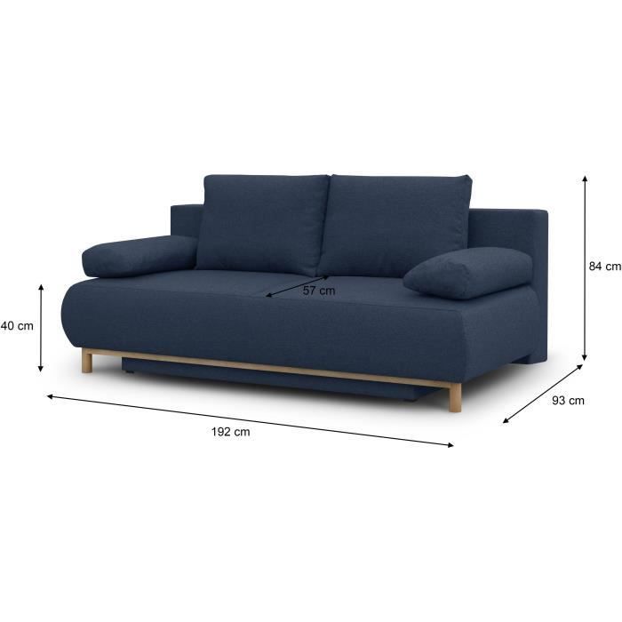 Divano trasformabile a 3 posti - MIKA - Tessuto blu scuro - Vano contenitore - L 192 x H 84 x P 93 cm