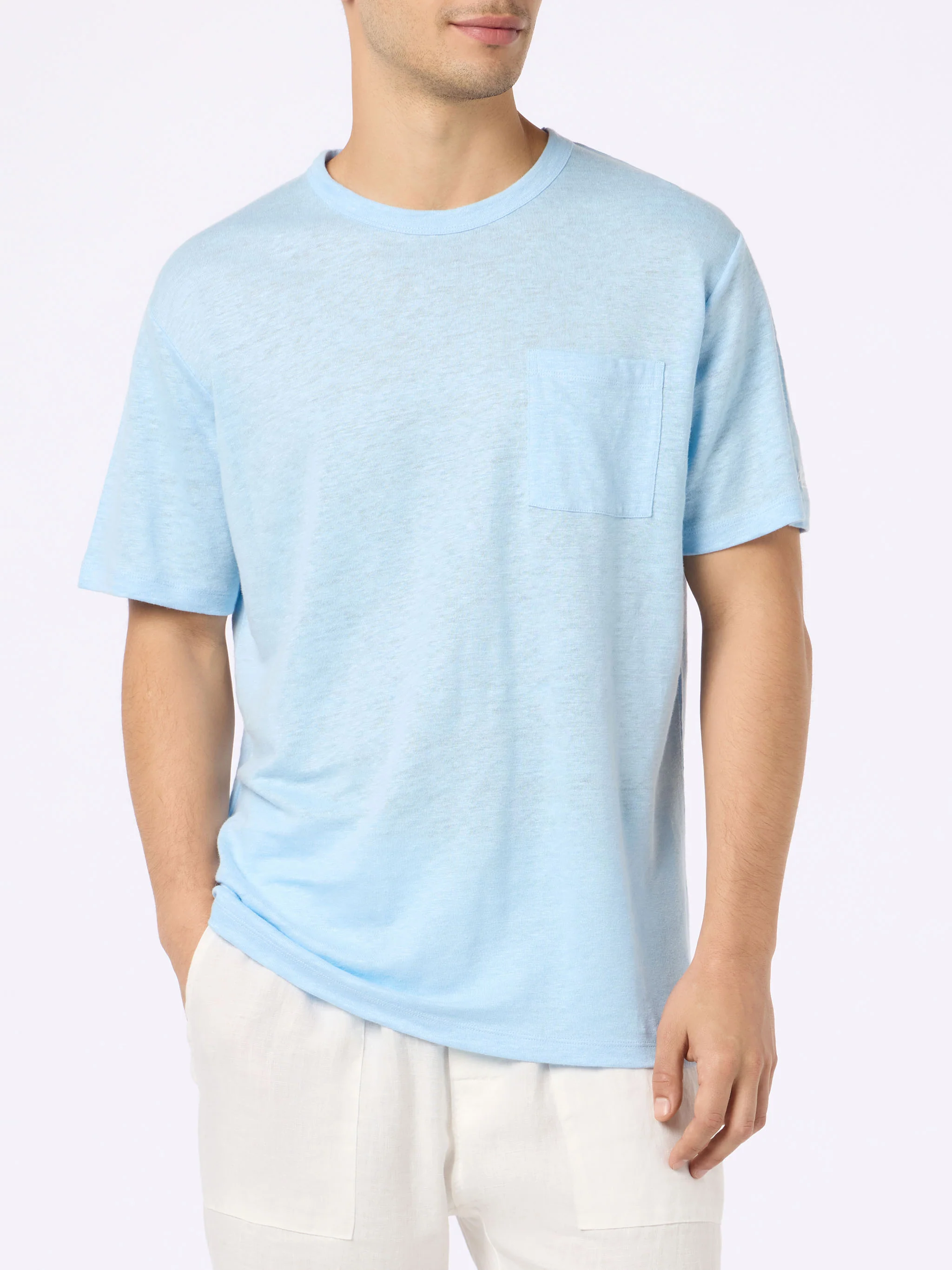 Ecstasea heren T-shirt van lichtblauw linnenjersey met zakje