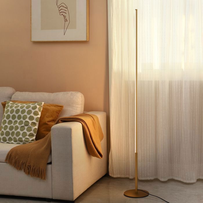 Lámpara de pie LED regulable EDISHINE para salón, 19 W, 1100 lúmenes, luz blanca cálida de 3000 K, 147 cm, color dorado - Lámpara de ambiente