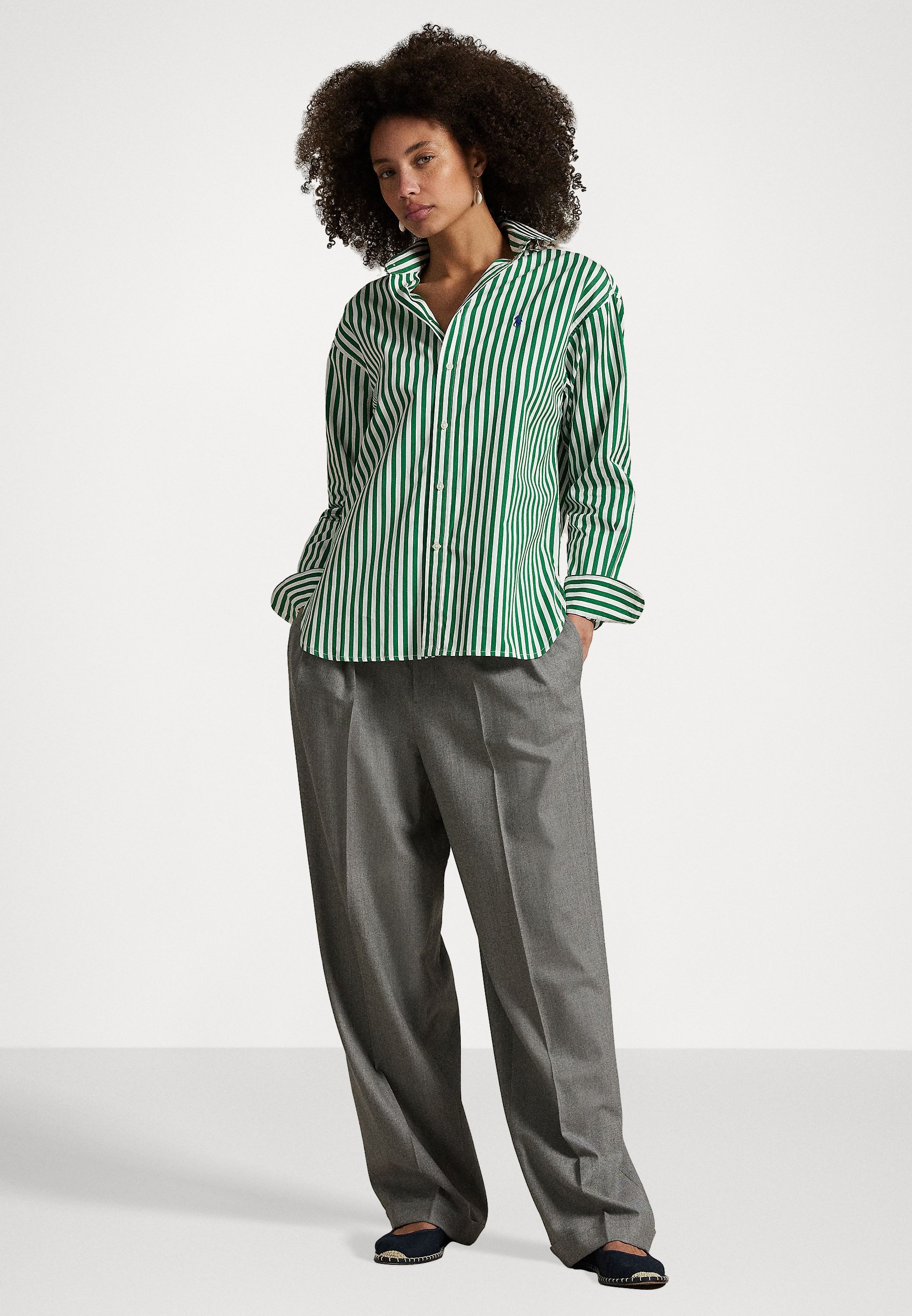 Camicia a righe in cotone Polo Ralph Lauren dalla vestibilità comoda - con bottoni - verde erba/bianco