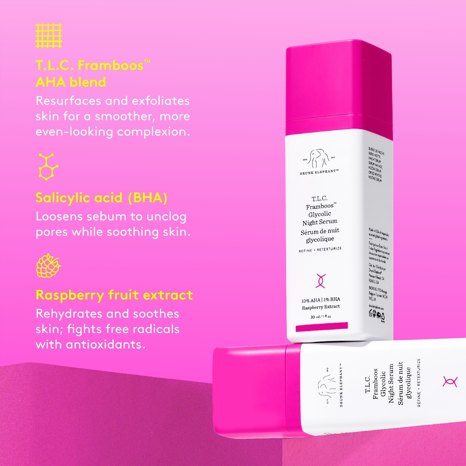 Drunk Elephant hidratantni serum TLC Malina glikolni noćni serum - 30 ml