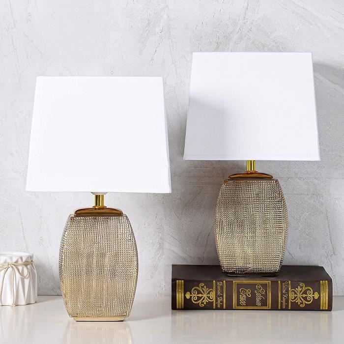 BRUBAKER - Lampe de table/de chevet - Design élégant - Hauteur 38 cm - Pied en Céramique/Doré - Abat-jour en Coton/Blanc