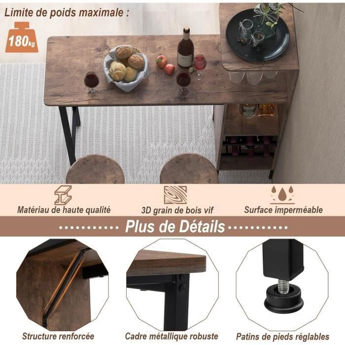 Juego de mesa de comedor y 2 sillas GOPLUS, juego de 3 piezas, 120 x 40 x 35 cm, botellero de 2 niveles y estante de almacenamiento abierto, mesa de centro