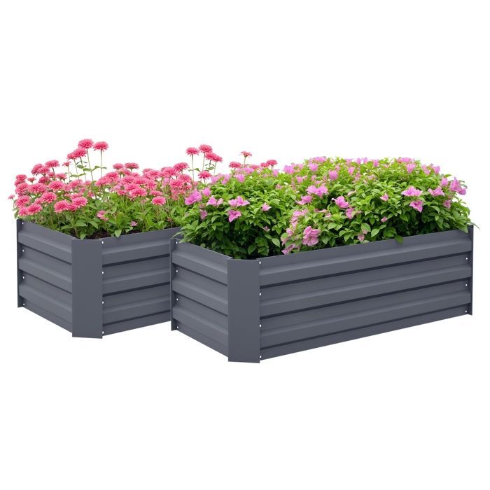 Raised garden beds - Outsunny - set of 2 corrugated steel garden beds for fruits and herbs - steel - 100x50x30cm - grey